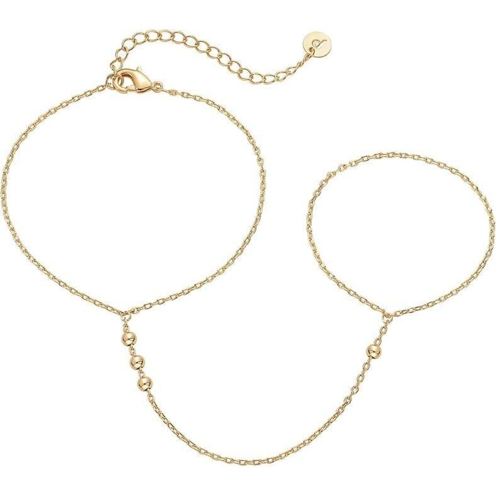 Pure Vida Gold Beaded Hand Wrap Bracelet Ring Finger Chain Accessory‎